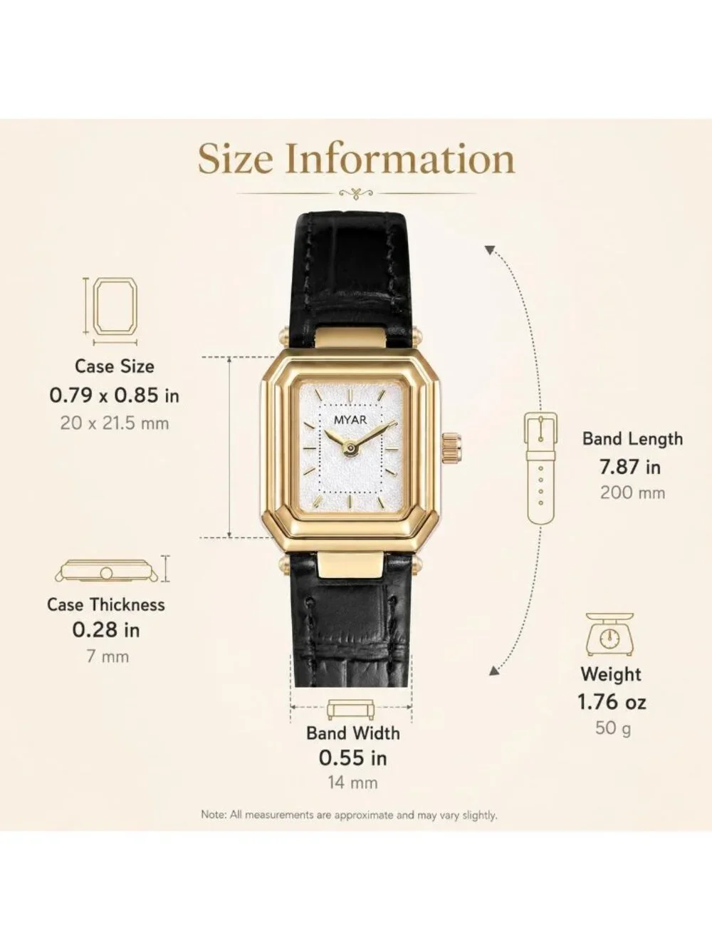 Women's Black White Square Vintage Leather Strap Quartz Elegant Wrist Watch